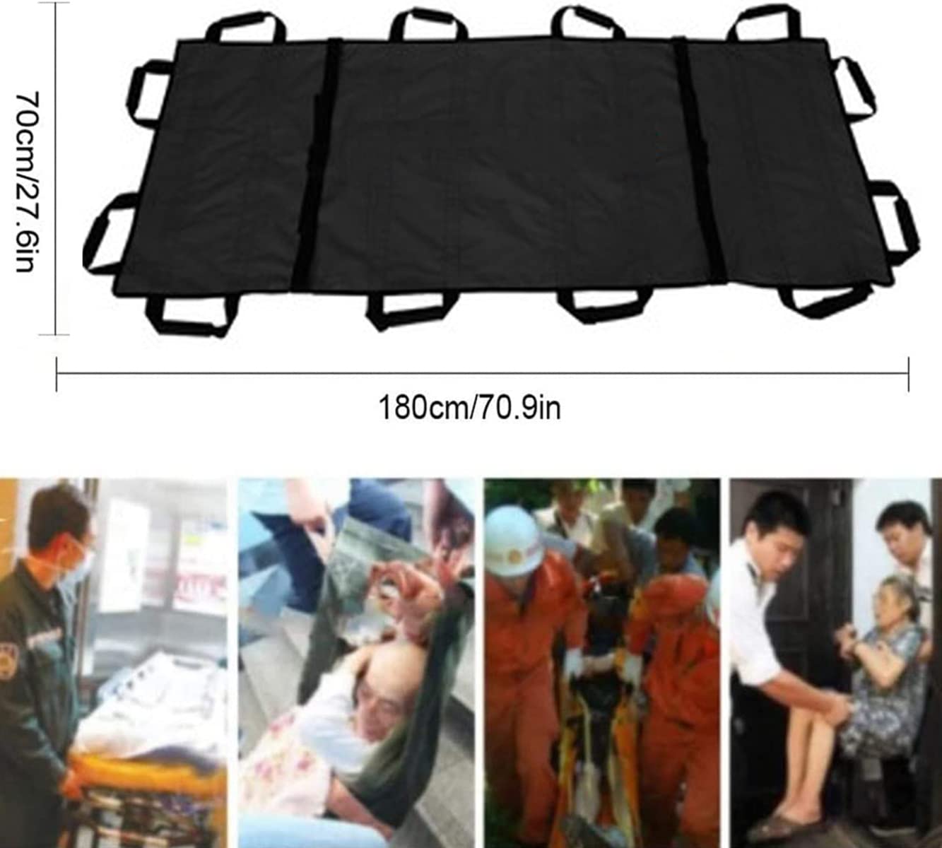 Barella Medica Pieghevole, Barella Portatile Multifunzionale Di Primo Soccorso Con Cintura Di Sicurezza, 12 Maniglie, Scheda Di Trasferimento Paziente Foglio Scorrevole Mobilità Leggera, 180 * 70 Cm