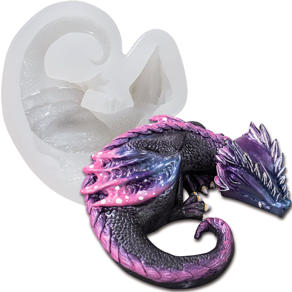 Fire Dragon Asleep Epoxy Resin Silicone Mold for Fondant Cake Decorating, Concret, Cement, Polymer Clay, Around 4inch