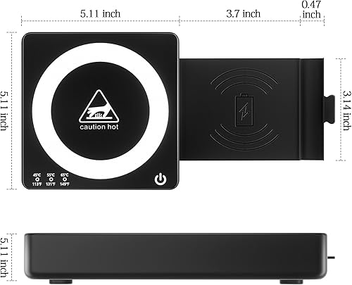 Miniatura 7 de Calentador de taza de café, calentador inteligente de taza de 15 W, carga inalámbrica para escritoriohogar, 3 ajustes de calor controlados por