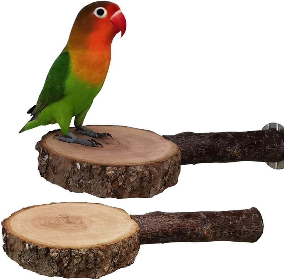 YJJKJ Natural Wooden Bird Cage Perch, Parrot Stand Round Platform Perch, Paw Grinding Standing Climbing Toy Pack of 2
