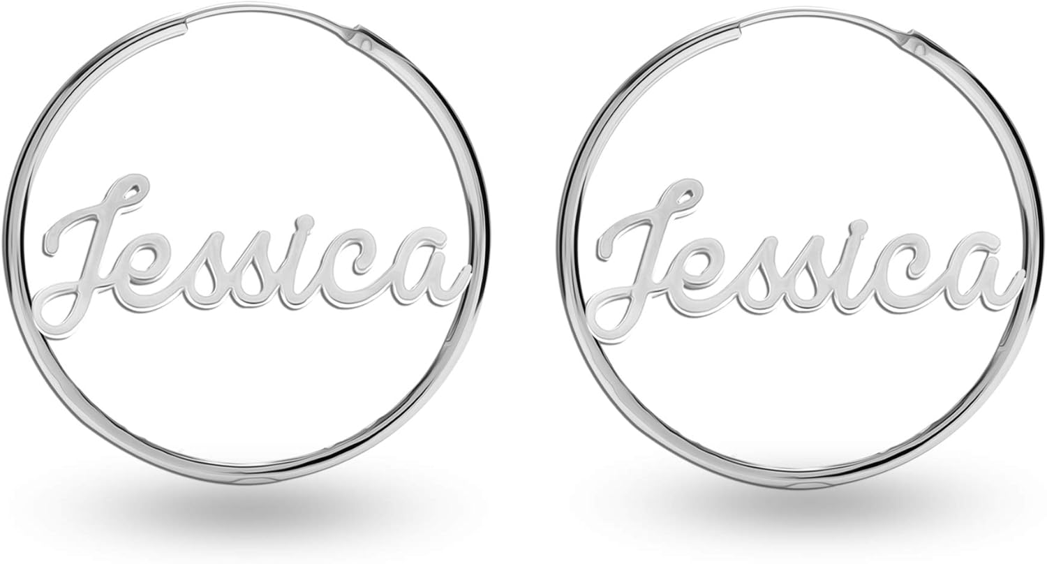 LeCalla Personalized Customized 925 Sterling Silver Initial Name Hoop Earrings for Women Teen
