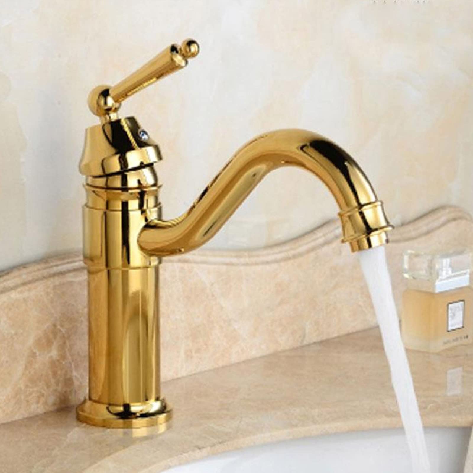 DFGHNBVC V-Intage Bathroom Faucet, 360° Swivel Bathroom Sink Faucet, Antique Brass Hot And Cold, Single Handle Basin Mixer Tap Compatible With Hot And Cold Water, Gold Mixer Tap Faucet,Gold
