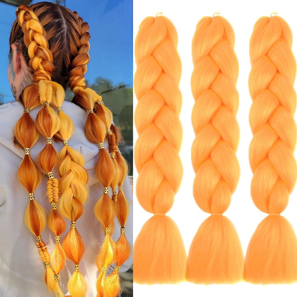 Pelo Para Trenzas Africanas 24" 3 Piezas/Lote Naranja Color for Mujer Kanekalon Para Trenzas Pelo Sintetico Postizo Para Trenzas for Los NiñOs NiñA Orange Colors Braiding Hair Extensiones Trenzas