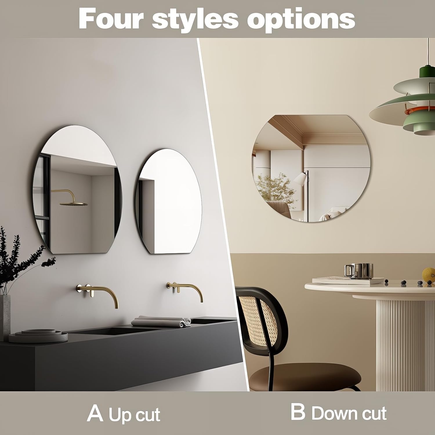Half Moon Bathroom Mirror 24", Modern Frameless Wall Mirror, Hanging Decorative Vanity Mirror, Minimalist Explosion Proof Semi Circle Mirror for Living Room Bedroom Entryway, Down Cut