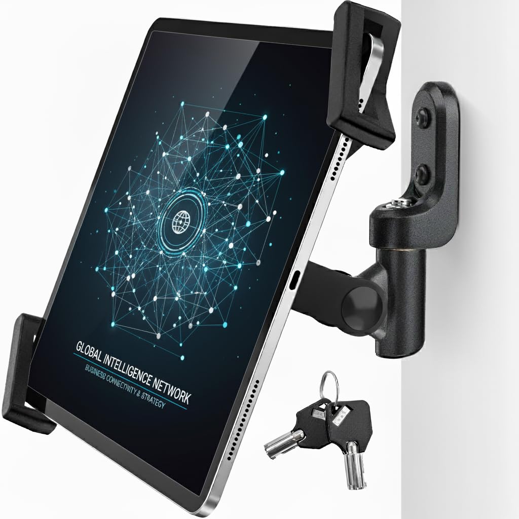 AboveTEK Anti-Theft iPad Wall Mount with Lock & Key, 360° Rotating Tablet Holder for 7.9"–14.6" Devices, Heavy-Duty Aluminum & Steel Kiosk Mount for