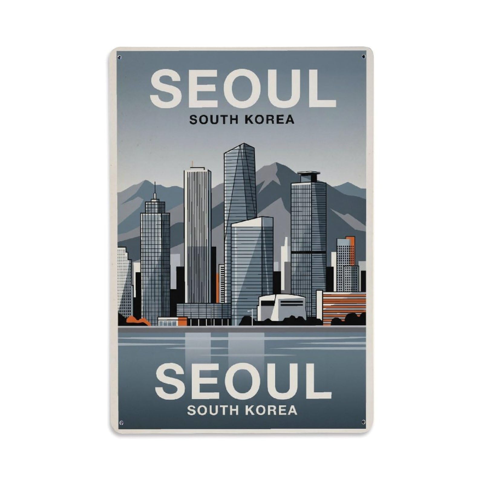Metal Tin Sign Vintage Travel Seoul Korea Skyline