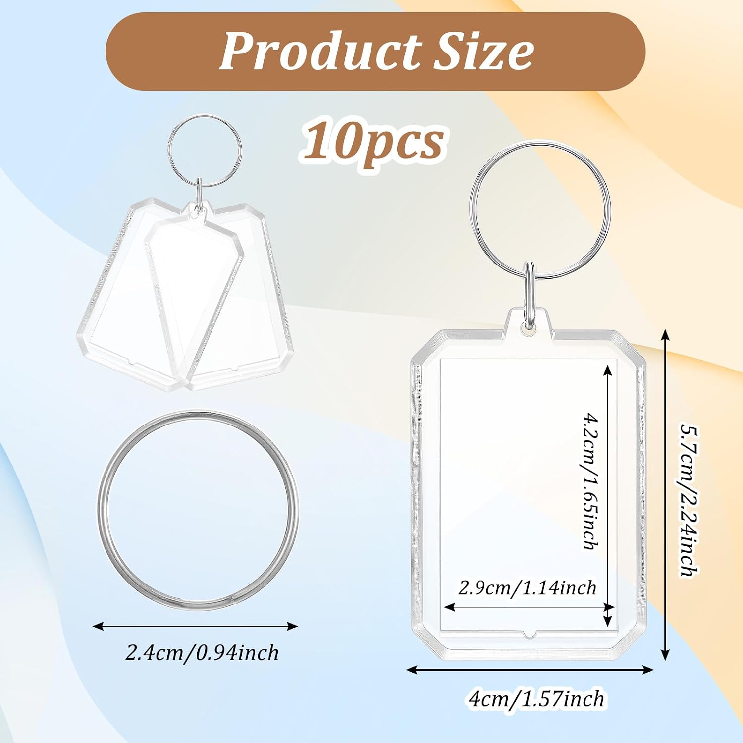 10 Pcs Acrylic Photo Keychain Picture Frame Keychain Double Sided Blank Personalised Photo Key Fob Holder with Split Ring Rectangle DIY Picture Frames for Insert Photoes Women Men Festival Gifts image 2