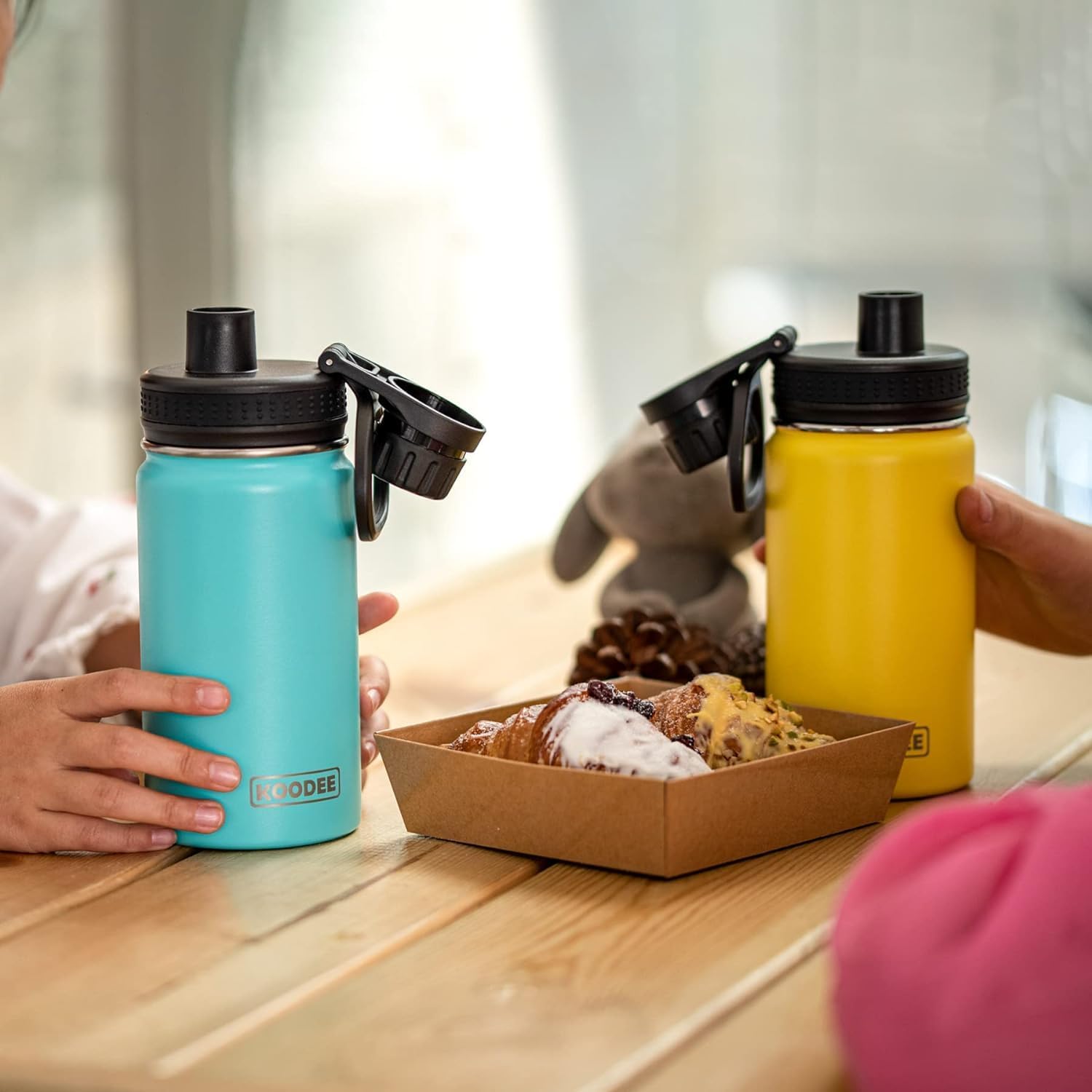 koodee Small Water Bottle for School-12 oz Stainless Steel Triple Wall Vacuum Insulated Wide Mouth Bottle with Leakproof Spout Lid (Yellow) - Image 5