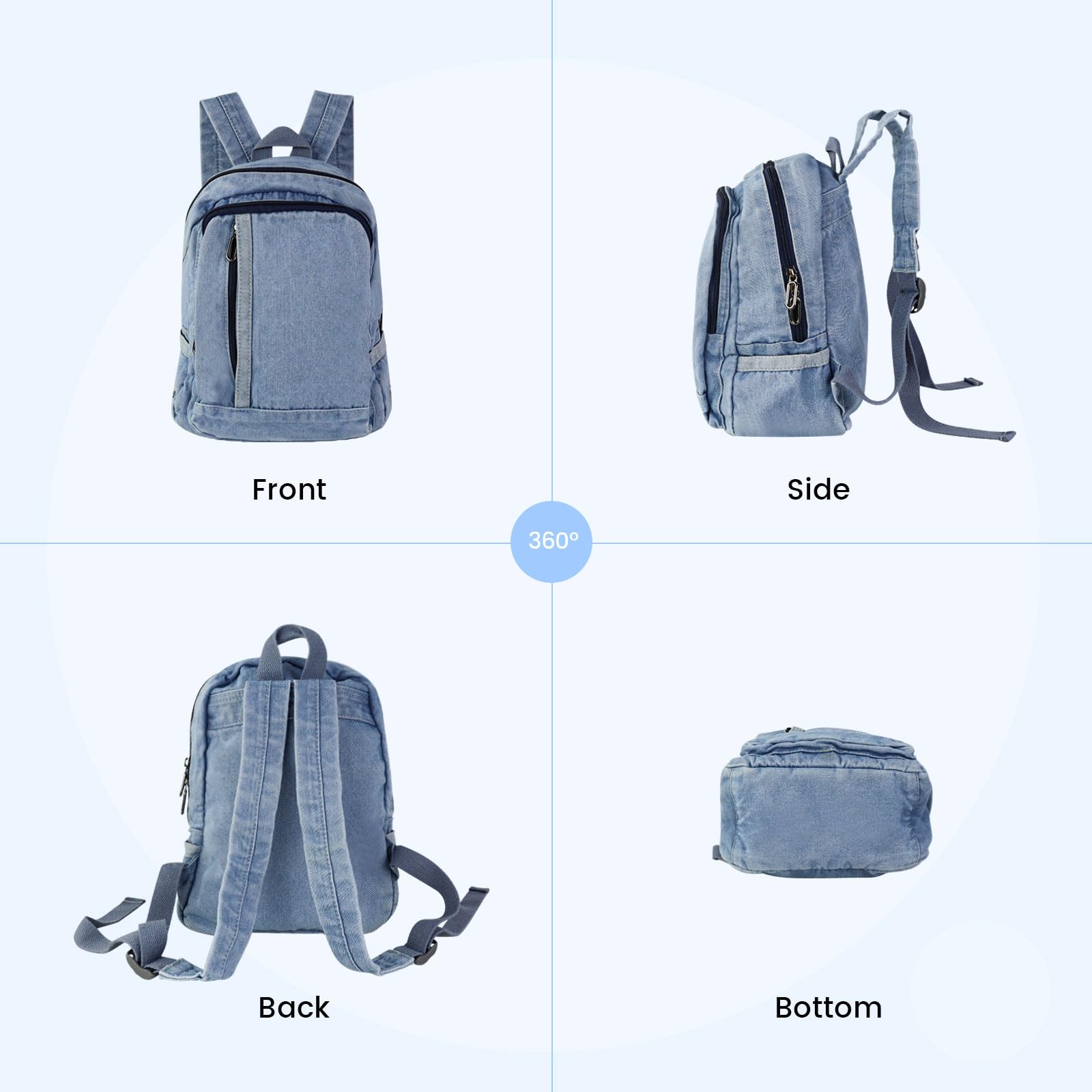 Denim, mały plecak damski, wielofunkcyjny, mały plecak dla kobiet, regulowany pasek na ramię, plecaki damskie do pracy i podróży (ciemnoniebieski)