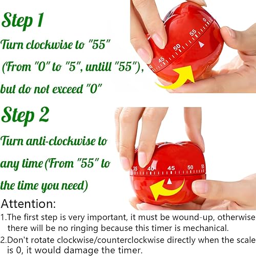 Miniatura 7 de Temporizador mecánico con forma de tomate lindo enrollado de 60 minutos, temporizador giratorio manual de cuenta regresiva para horno, cocina, baño,