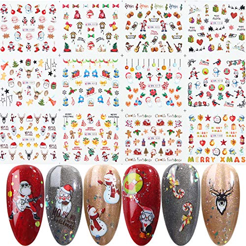 Hanzel Christmas New Year Nail Art Water Transfer Stickers - 12 Sheets Colorful Mixed Cartoon Metallic Nail Stickers,Win