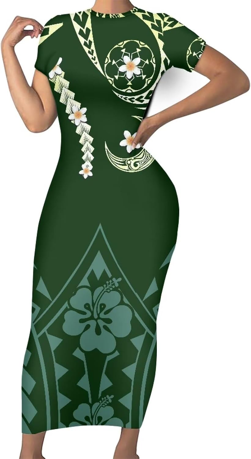Polynesian Tribal Maxi Dresses for Women Slim Bodycon Casual Dresses Samoan Puletasi Evening Party Dress