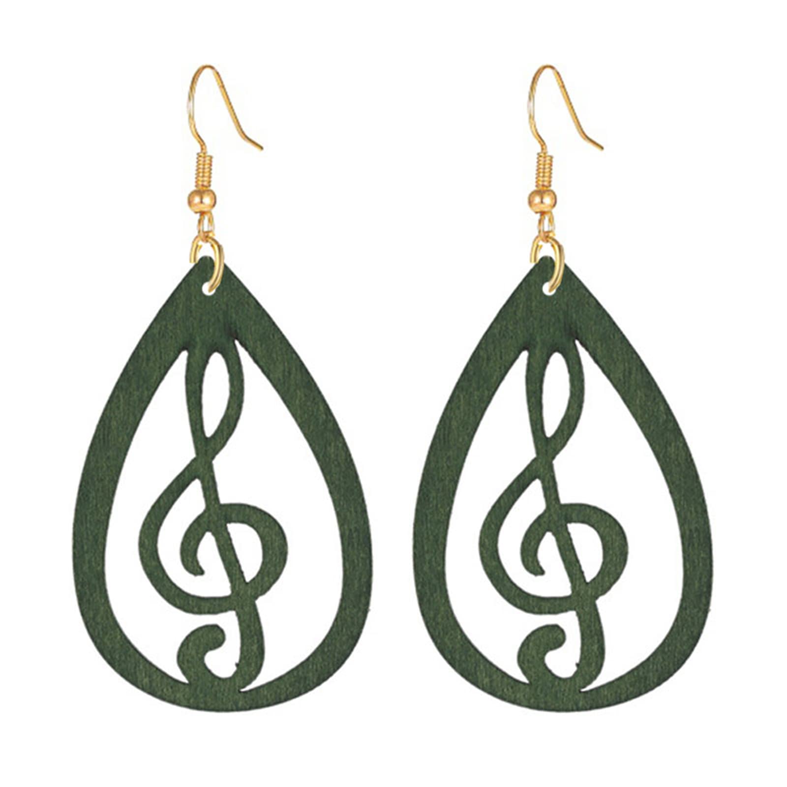 MALOYANVE Wooden Musical Note Earrings for Women Creative Vintage Bohemian Hollow Out Treble Eighth Music Clef Note Shaped Brown Black Boho Geometric