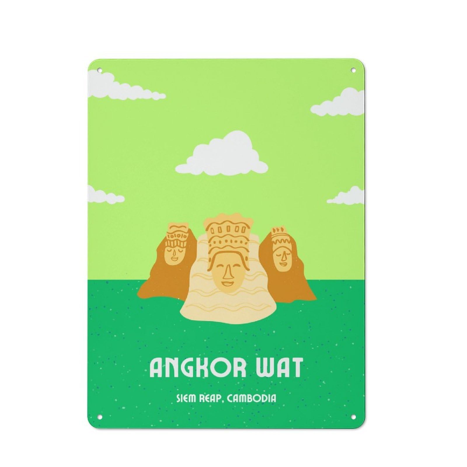 Junmoney Style-20 Metal Wall Plaque With Angkor Wat Travel Design 40X30cm, Simple Retro Studio Wall Plaque For Hobby Room, Office, Lounge Or Living Room