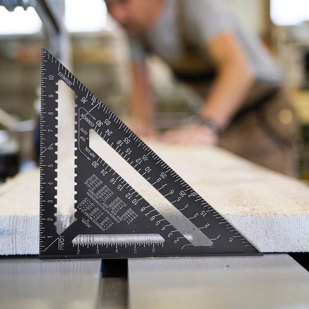12インチ プロフェッショナル 読みやすい アルミニウム 直角 三角定規 耐分度器 木工ツール ブラック (アルミニウム)