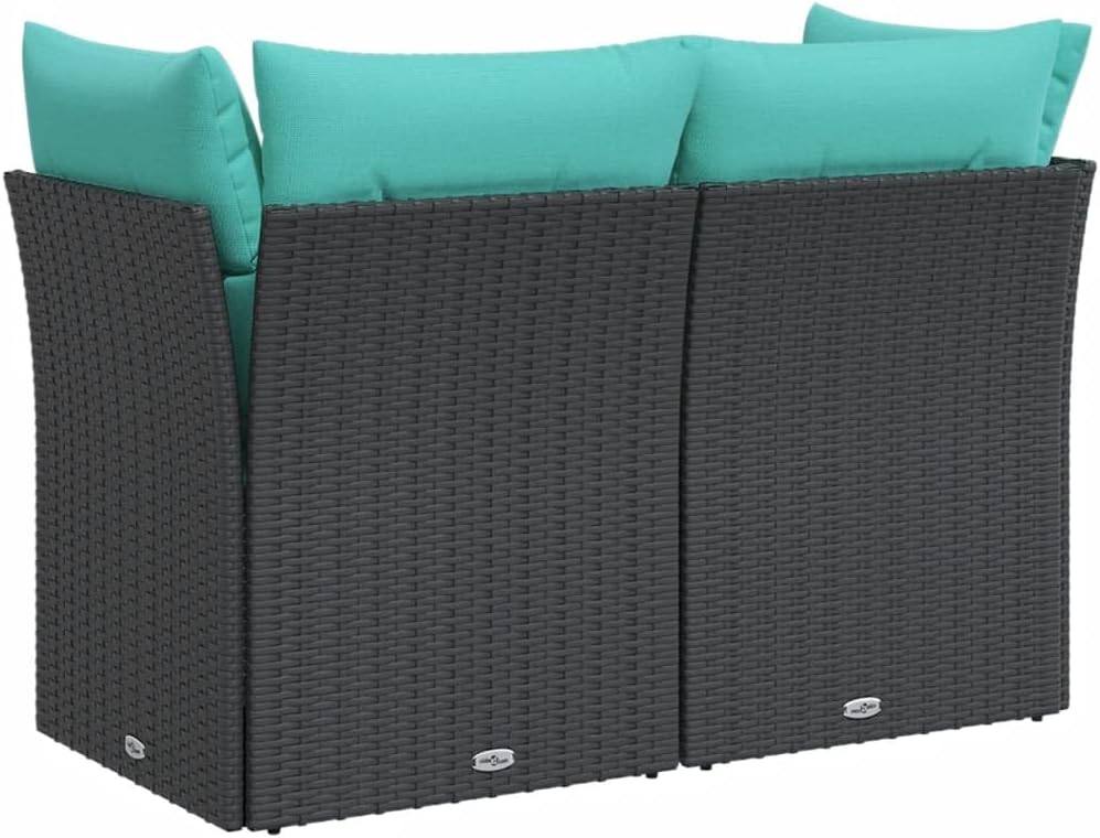 Modular 2-Seater Outdoor Sofa Black Blue Poly Rattan 24.4x48.8x27.2 in Powder-Coated Steel Frame Small Patio Loveseat for Balcony Garden Terrace