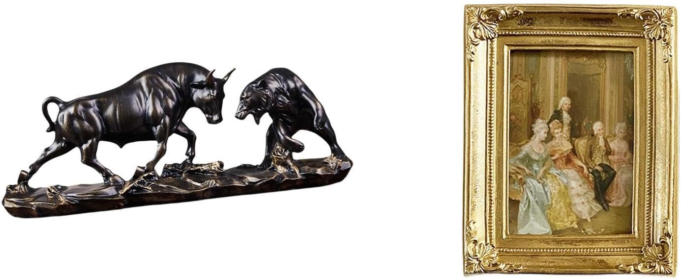 Modern Feng Shui Cow Cattle Animal Sculpture Resin Photo Frame Card Display Holder Poster Glass Front Picture Frame for Desk Bedroom Office