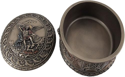 Miniatura 4 de Veronese Design 4.75 pulgadas San Miguel Ornado Oval Forma Bas Relief Baratija Rosario Caja de Rosario de Resina Fundida en Frío Acabado Bronce
