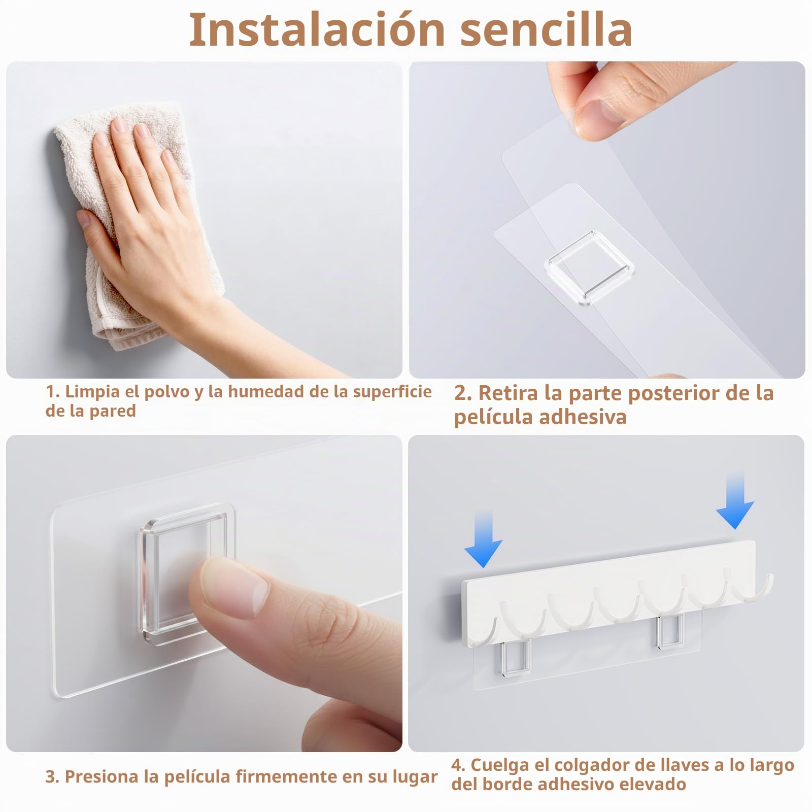 Toski 2 Piezas Colgador llaves Pared Sin Taladrar, Cuelga llaves Pared Colgador de llaves Porta llaves, 7 Ganchos, Adhesivo Potente, sin Huellas - Gris, Estilo Moderno para Salón y Cocina, Blanco