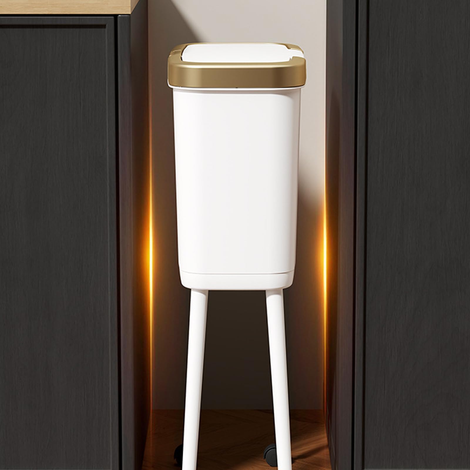 Cubo de basura de alta calidad para interiores con diseño de ruedas, capacidad de 15 L, ideal para uso doméstico, pequeño cubo de basura con ruedas