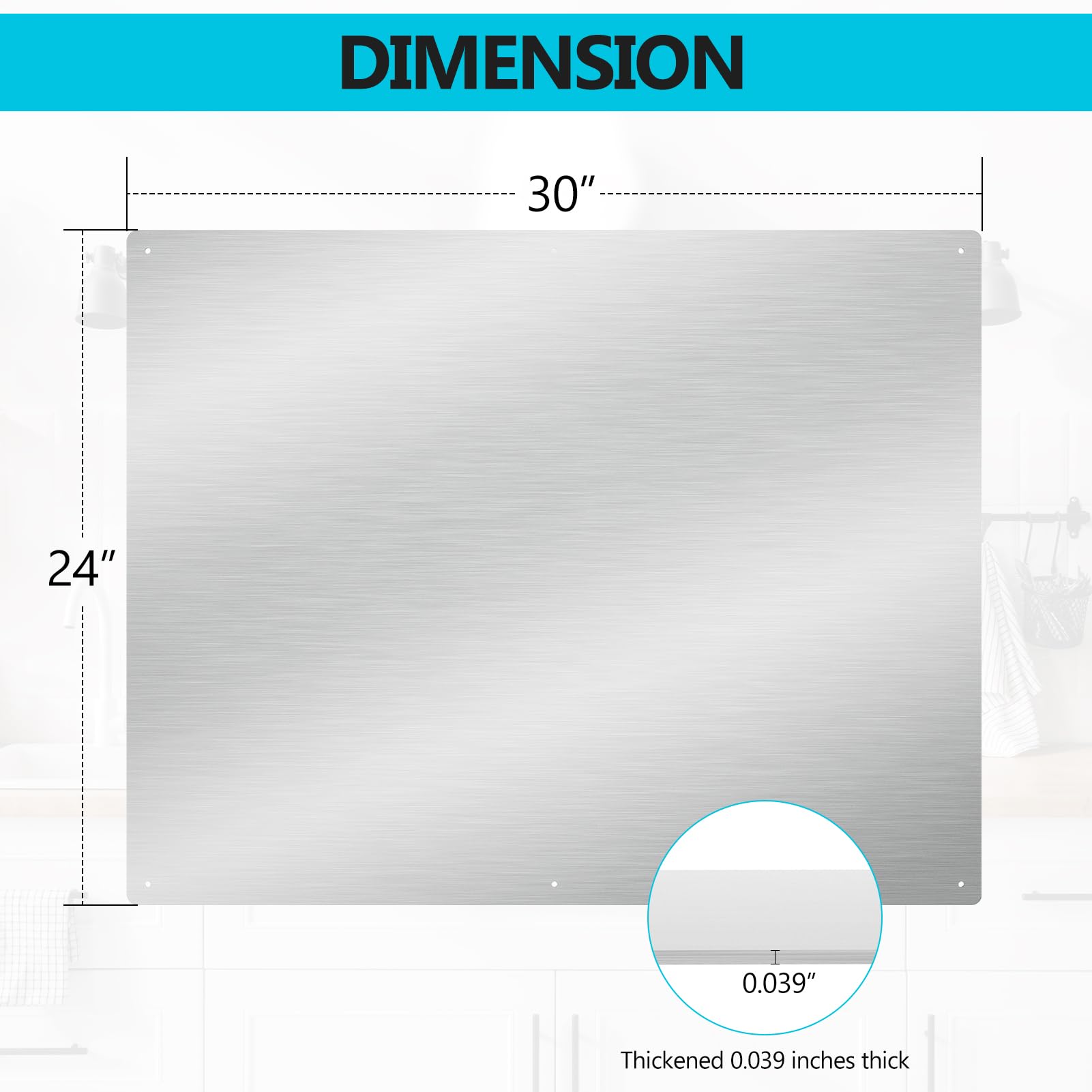 Campanas gruesas de 30 x 24 pulgadas de grosor de acero inoxidable, protector contra salpicaduras de panel para estufa, 6 agujeros preperforados para una fácil instalación, mantiene las paredes 3
