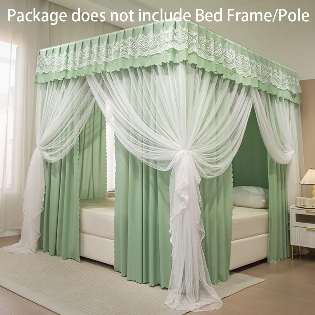 Canopy Bed Curtains - 4 Corner Post Bed Curtains Twin/Full/Queen/King Bed Drapes Bed Canopy for Adults & Girls Bed Bedroom Decoration (Solid Green, 47" W x 78" L (Pack of 1))