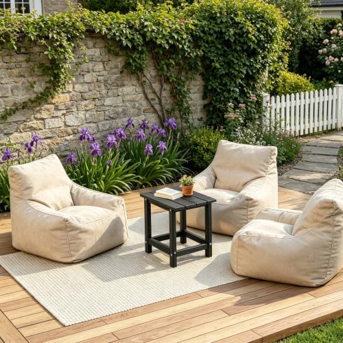Image of Outdoor Side Table - Rectangular All-Weather HDPE End Table with Wood-Look Finish, Heavy Duty Composite for Patio, Deck & Garden (Black)