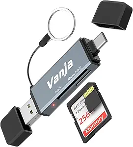 Vanja SD Card Reader USB C, 3 in 1 High-Speed USB Micro SD Card Adapter – Supports SD, SDHC, SDXC, MicroSD | Compatible with iPhone 17/16/15, MacBook Pro/Air, Smartphones, Cameras, etc.