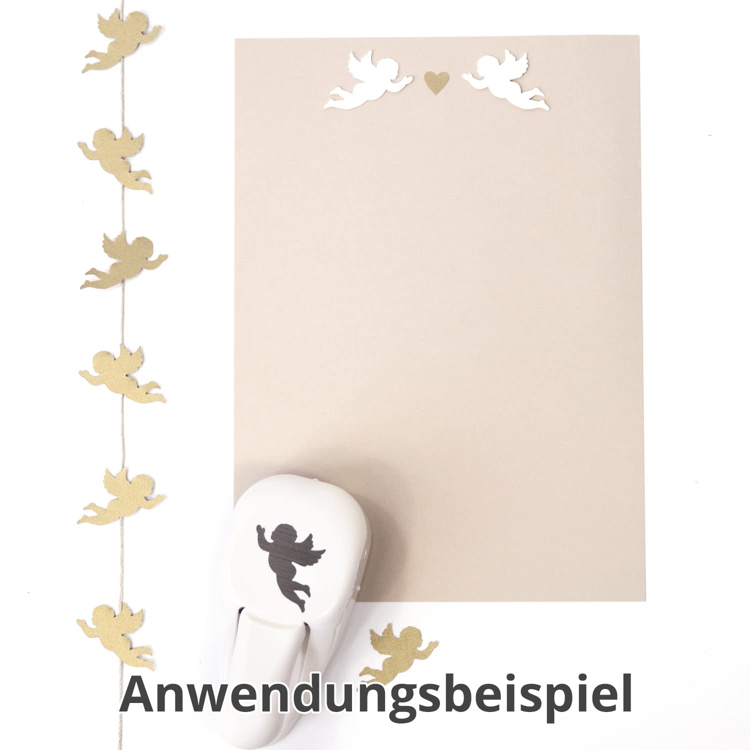 ARTOZ Punch, angel, 5 cm, paper punch, hole punch, motif punch for Christmas, wedding, christening, hole punch with putto motif, suitable up to 220 g/m²