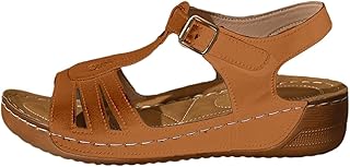 DFSDJEUW Ladies Sandals Wide Fit Cushion Walk Orthopedic Shoes Comfortable Open Toe Plantar Fasciitis Gladiator Summer Sandals Lightweight Arch Support Buckle Ankle Strap Non-Slip Wedge Slides