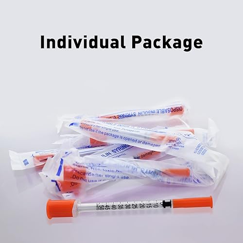 Miniatura 22 de U-100 Jeringas de 1cc 1.09 oz 5/16" (8mm), envueltas individualmente, paquete de 20