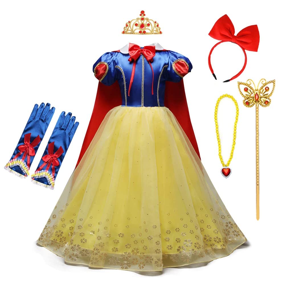 CinheyU Niñas Traje de Carnaval Disfraz de Blancanieves Princesa Cumpleaños Boda Fiesta Navidad Ceremonia Halloween Cosplay Vestidos de Snow White con Accesorios