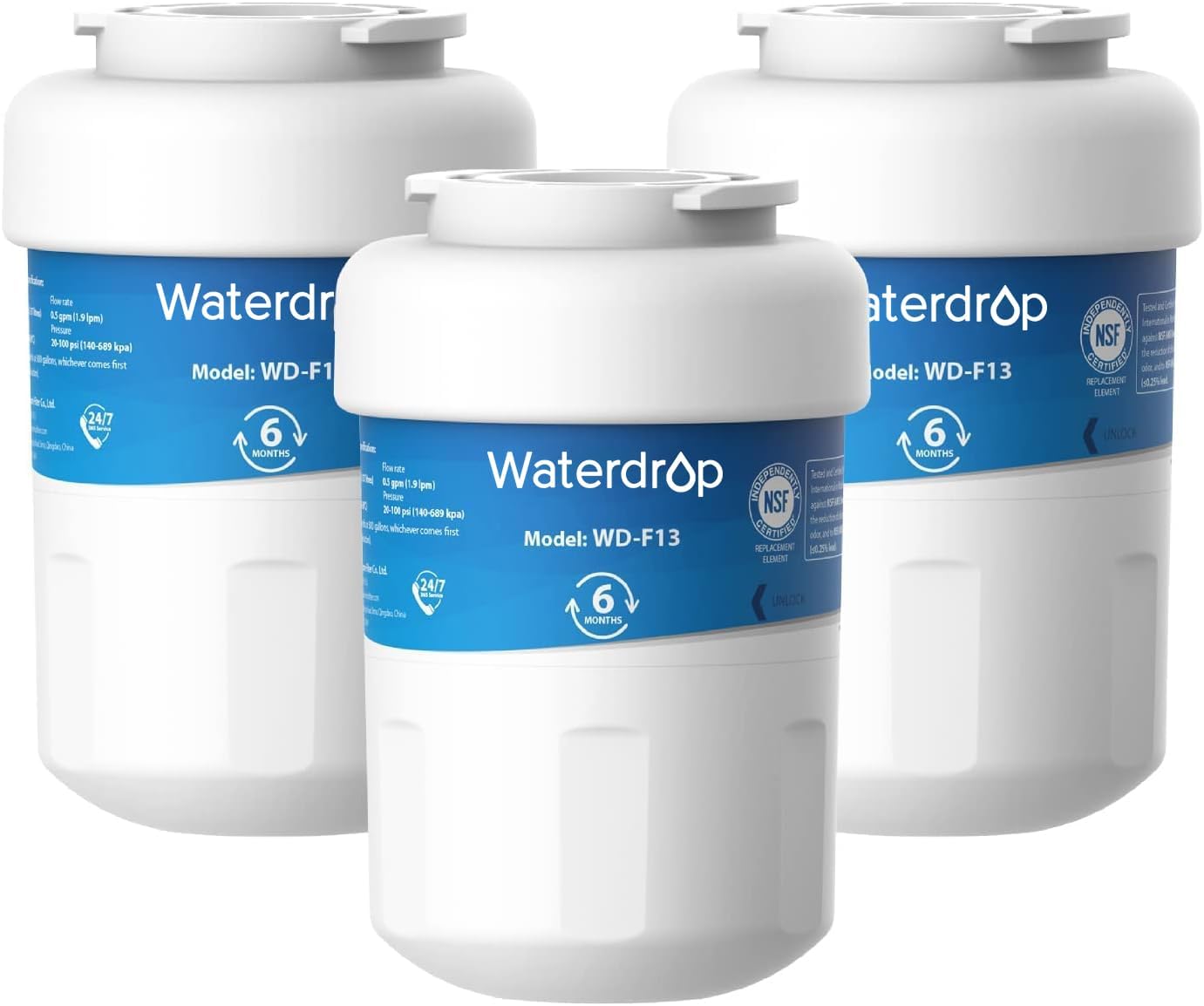 Waterdrop MWF Refrigerator Water Filter, Replacement for GE® Smart Water MWF, MWFINT, MWFP, MWFA, GWF, HDX FMG-1, GSE25GSHECSS, WFC1201, RWF1060, 197D6321P006, 3 Filters