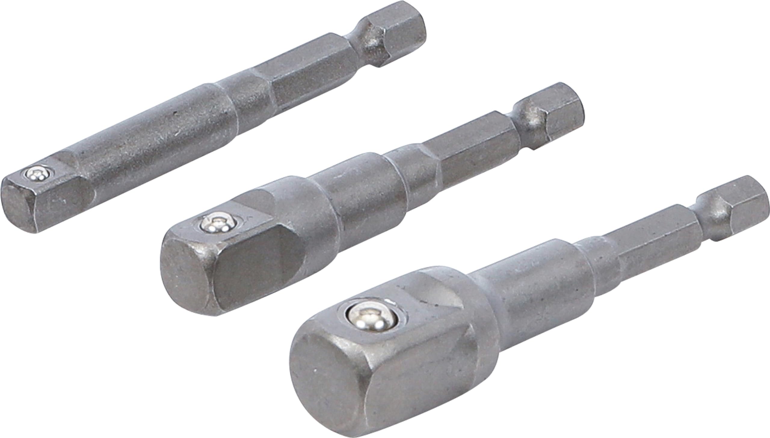 BGS 9685 | Electric Drill Adaptor Set | 6.3 mm (1/4") Drive | 6.3 mm (1/4") / 10 mm (3/8") / 12.5 mm (1/2") | 3 pcs.