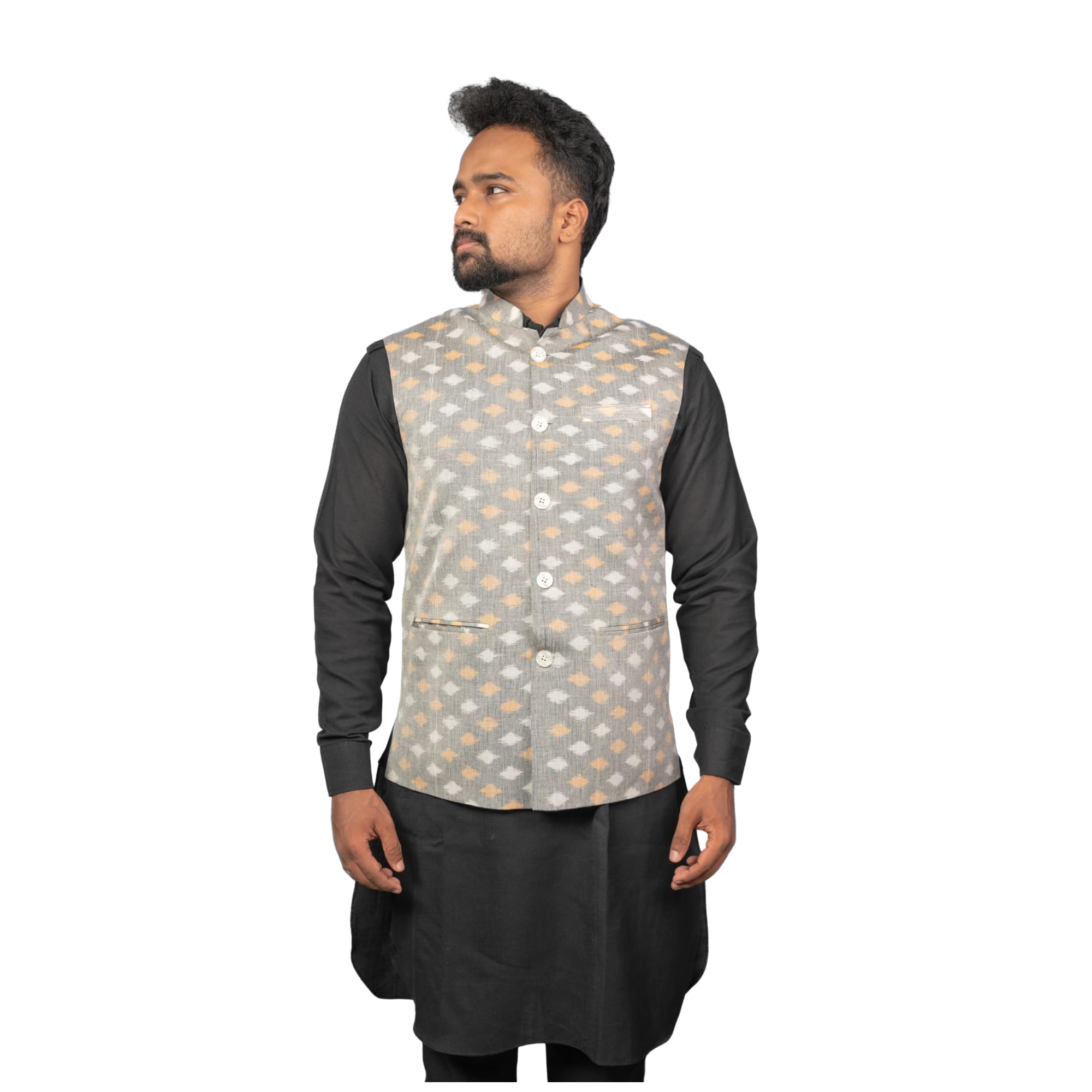 Men’s Nehru Jacket | Mandarin Collar | Printed Design | Button Closure | Lightweight Fabric | Traditional Ethnic Wear-image-17