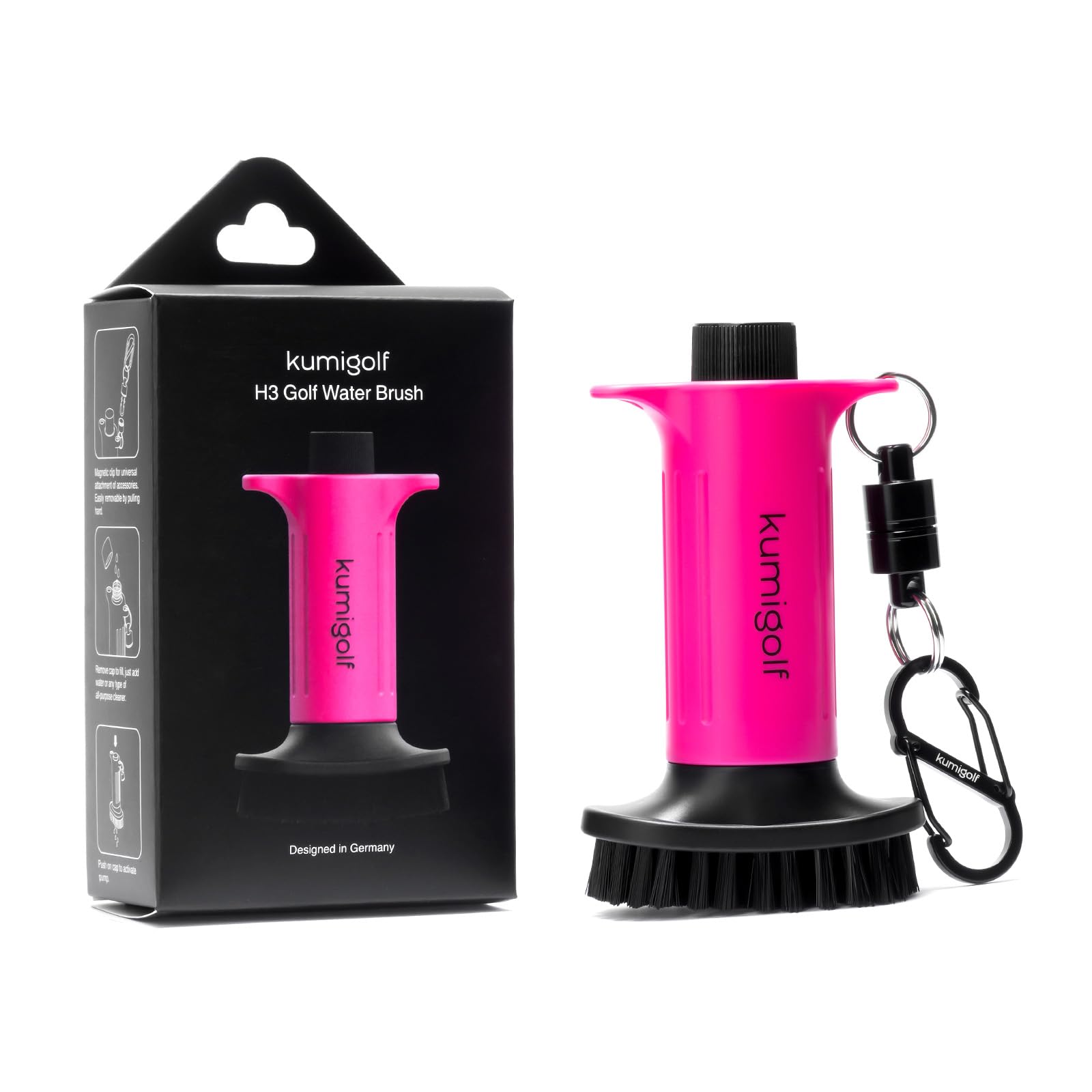 Cepillo de agua H3, función de pulverización y clips magnéticos, cepillo para palos de golf y limpiador de club de golf, cerdas de nailon de alta calidad y fuertes para superficies de palo,