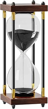 Hourglass 60 Minute Sand Timer Large 10 Inch Decorative Wooden Sand Clock,Reloj De Arena para Decoracion, Vintage Sand Watch 60 Min, 1 Hour Glass Sandglass for Home Office Desk Decor, Black