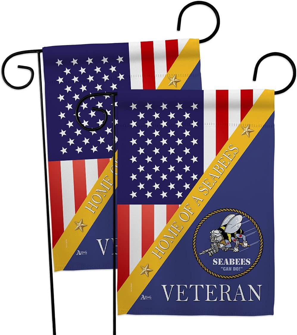 Home of Seabees Garden Flag - 2pcs Pack Armed Forces Navy USN Seabee United State American Military Veteran Retire Official - House Banner Small Yard Gift Double-Sided Made in USA 13 X 18.5