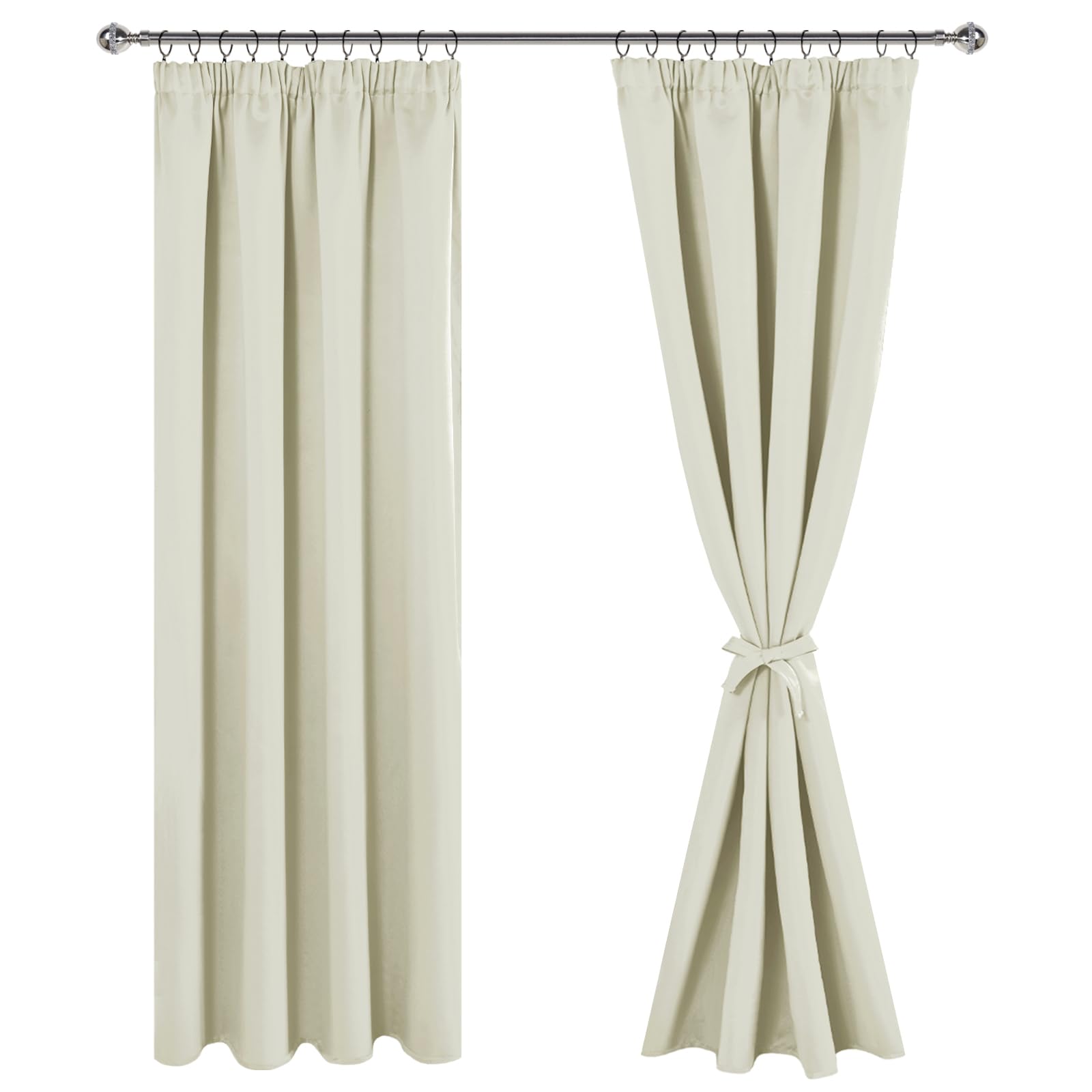 JIUZHEN Blackout Curtains with Ruffle Tape, Opaque Curtains, Living Room Curtains, Bedroom, Thermal Curtain, Light Beige
