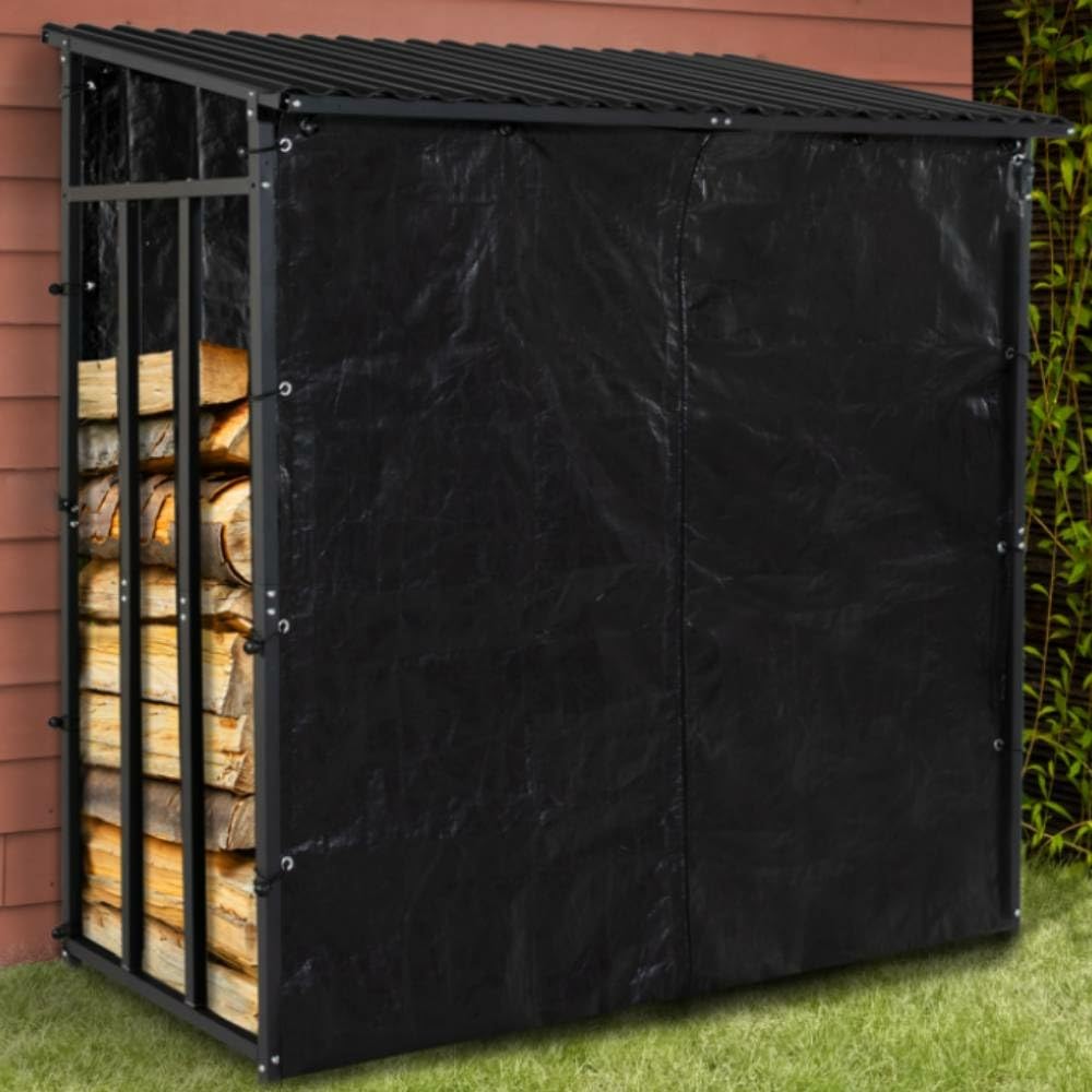 TERRE JARDIN - Range Bûches Extérieur 186 x 70 x 185 cm - Abri Bois de Chauffage avec Housse Protection - Support Bûches Extérieur en Acier Galvanisé Robuste - Résistant aux Intempéries