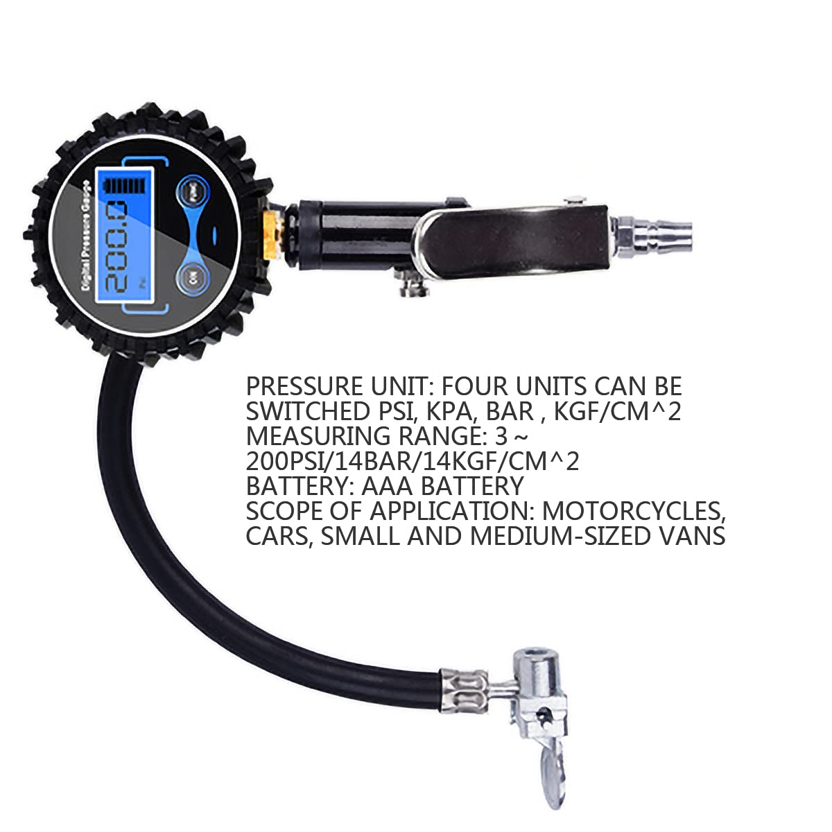 manometr do opon， Tester ciśnienia w oponach 14BAR, kompresor do opon samochodowych, akcesoria samochodów, motocykli, minivanów