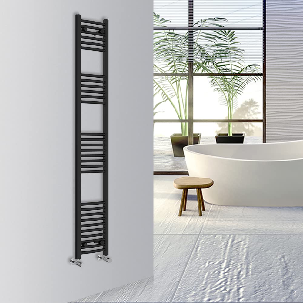 Warmehaus Curved Bathroom Heated Towel Rail Warmer Radiator Central Heating 1800x300mm - Black