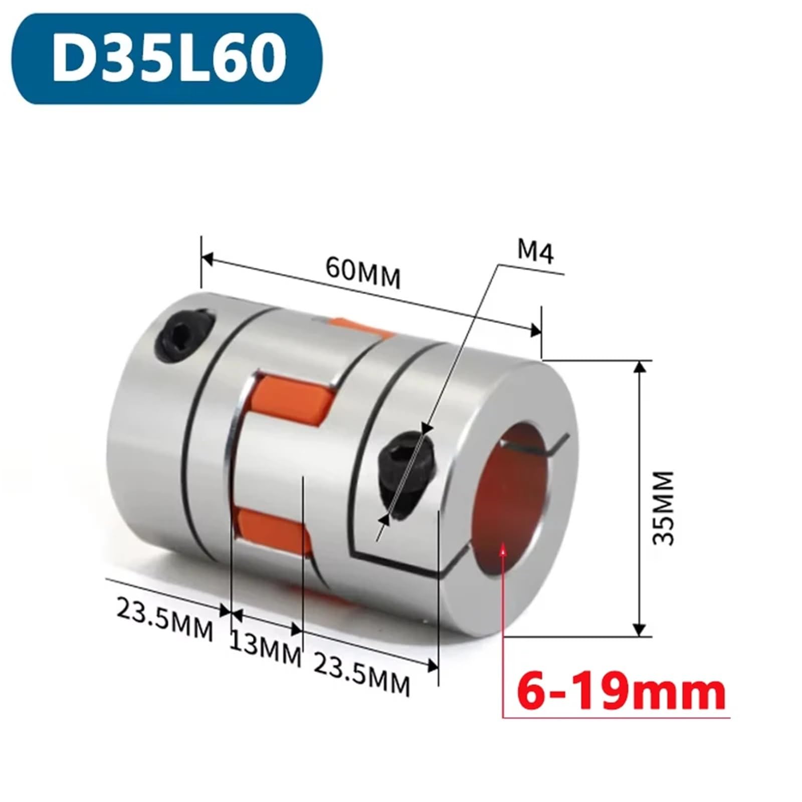 Acoplador de eje de ciruela de aluminio D35L60 de seis mordazas, conector de motor, acoplamientos elásticos CNC, diámetro interior D35L60 de 6-19 mm(6x10)