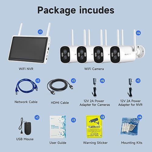 Miniatura 7 de Sistema de cámara de seguridad inalámbrica 2K con monitor, sistema de vigilancia WiFi todo en uno, NVR de 10 canales integrado de 10.1 pulgadas, 4