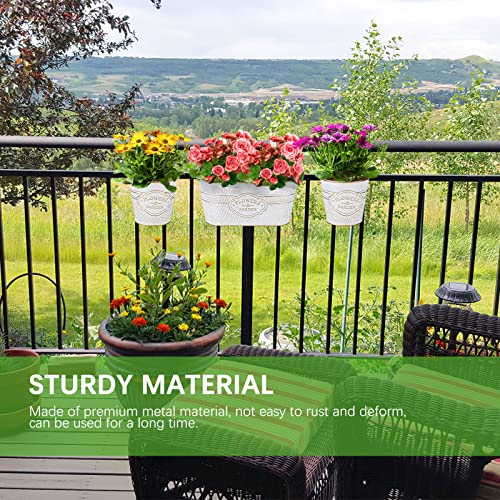 Image of PerGar 3 Pack Metal Railing Planter Box Outdoor, 10.6 inch Hanging Flower Pots with Detachable Hooks & Drainage Holes, Rail Planter Boxes for Balcony Deck Porch Fence Garden Home Decoration, White