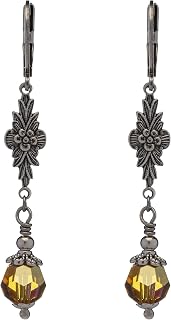 Art Nouveau Edwardian style Earrings with Austrian Topaz colour Crystal Beads