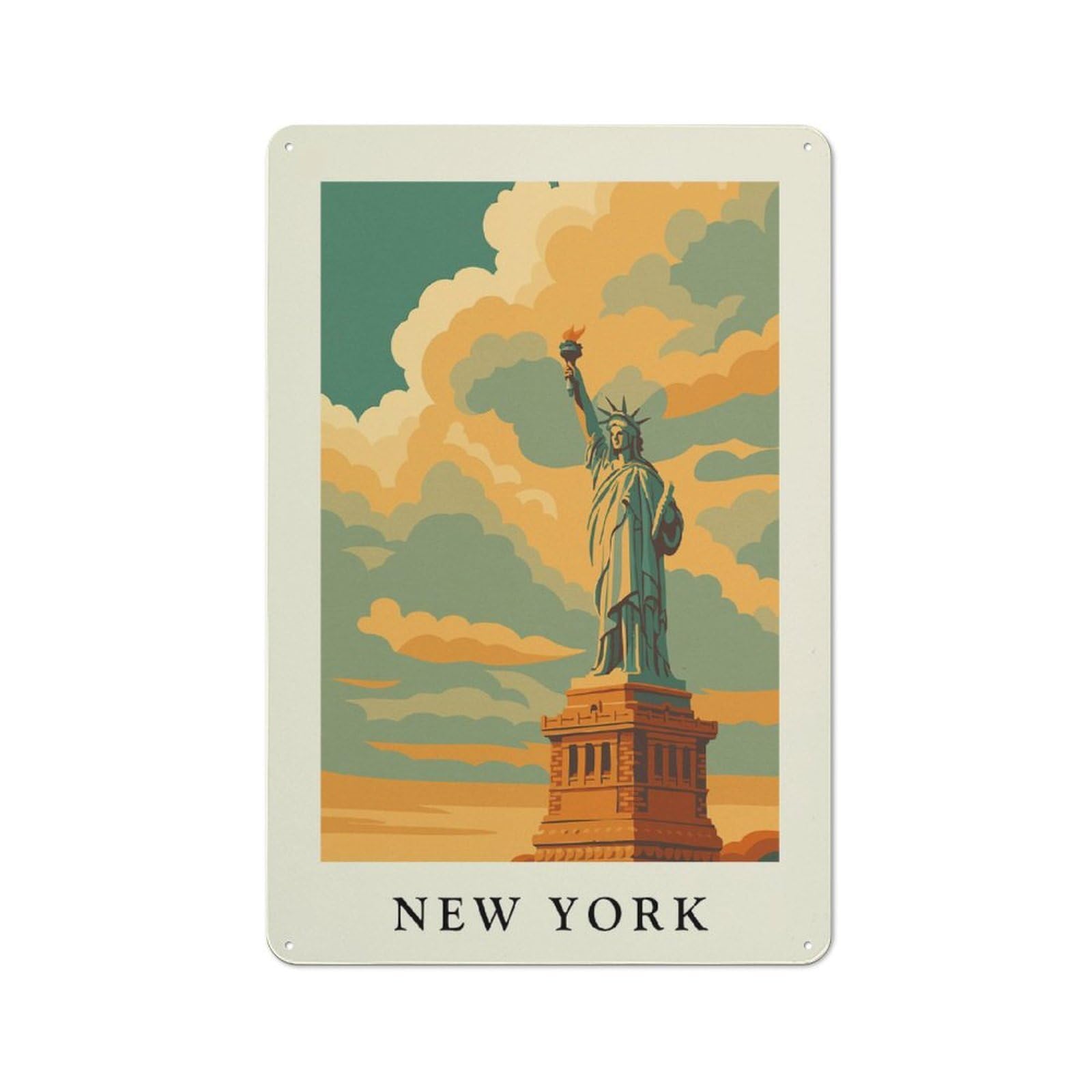 Junmoney Style-6 Tin Wall Plaque 30X20cm With Statue Of Liberty New York Art For Guest Room Or Hallway, For Updating Guest Room And Hallway After Moving