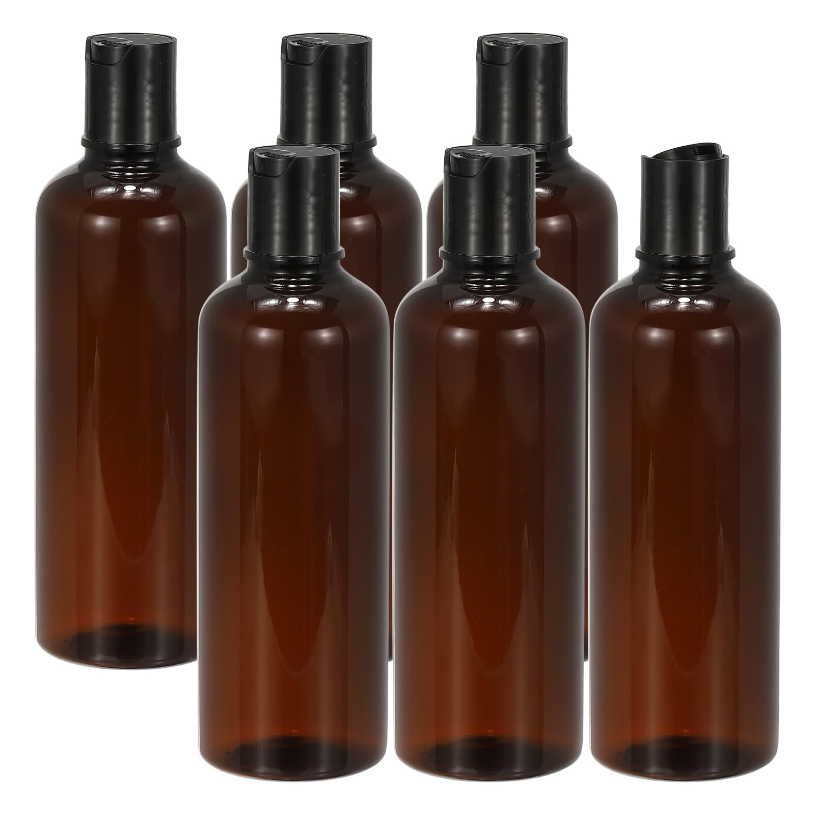 PATIKIL Travel Bottles with Disc Cap, 6 Pcs 3.4 Oz(100ml) Leak Proof Refillable Empty Dispenser Container Squeeze Bottle for Shampoo Toiletries Lotion Cream, Brown