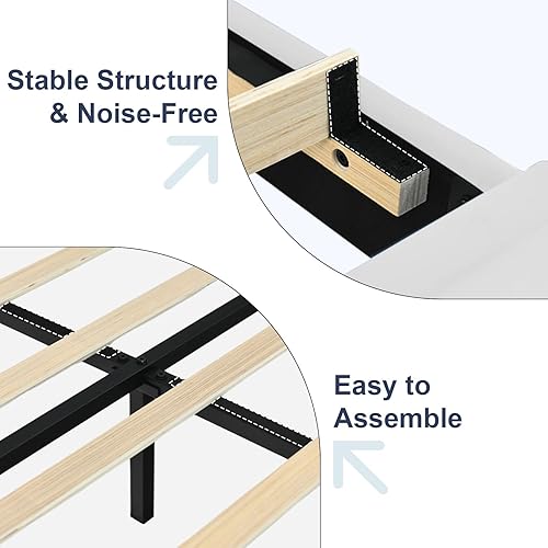 Miniatura 4 de Base de cama tamaño Queen con cabecero tapizado en terciopelo, base de cama plataforma tamaño Queen con soporte de listones de madera, no requiere