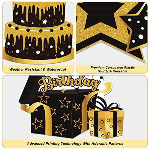 Huray Rayho Happy Birthday Yard Sign With Stakes For Adults Black Gold Birthday Yard Sign Cutouts Lawn Outdoor Decorations For Women Men Birthday Party Supplies Set Of 8 #TOP1